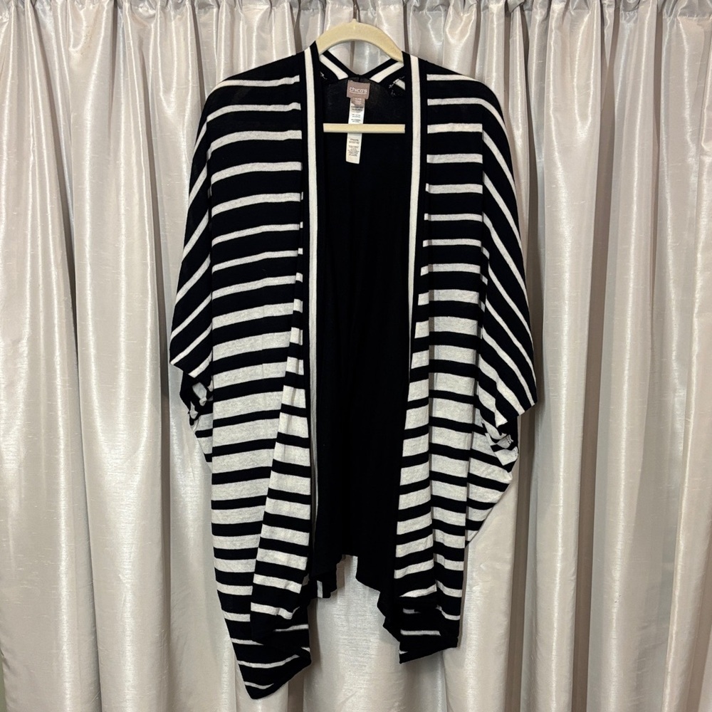 Chico's Knit Cardigan/travel wrap,  cardigan, one size, black and white stripe